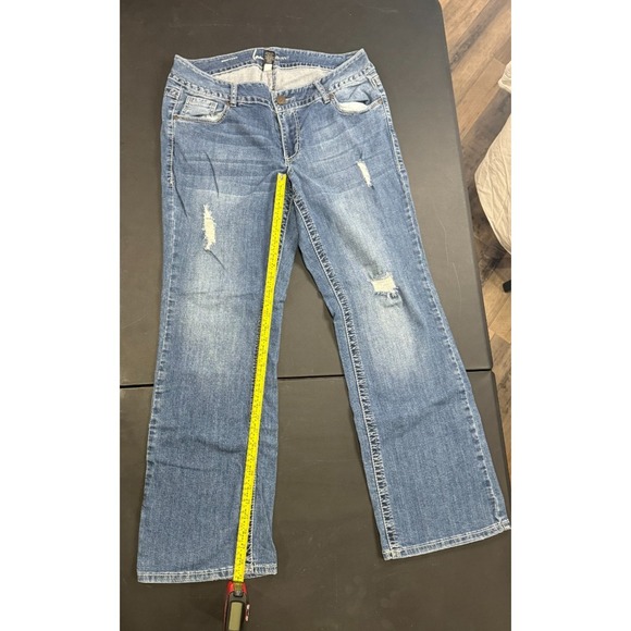 Levi's 524 Too Superlow Jeans Womens 11 Medium Blue Bootcut Distressed - Picture 2 of 11